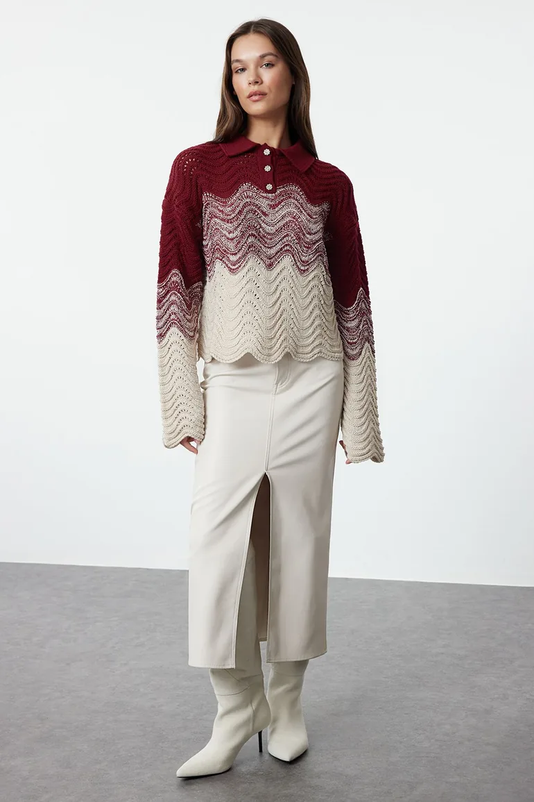 Purple Crop Polo Neck Knitwear Sweater