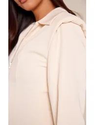 Cream Tailored Oversized Shoulder Detail Bodycon Dress - 3