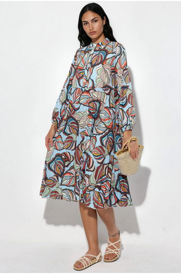 MSN Floral Chiffon Belted Midi Dress