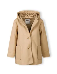 Girls Classic short winter coat with hood and buttons - 3