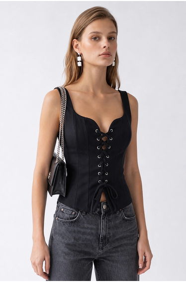 MIXRAY Fitted Sleeveless Corset Blouse