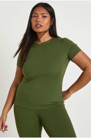Plus Supersoft Peached Sculpt Top - dark olive