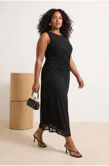 Black Floral Pattern Knitted Tulle Stylish Evening Dress
