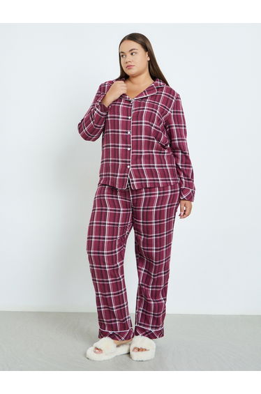 Plus Size Checked Shirt and Pyjama Set