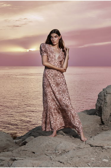 Mariana Nude Tan Broderie Anglaise Maxi-Dress
