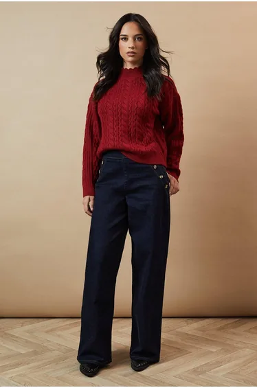 Wavy Cable Detail Scalloped Neck Jumper