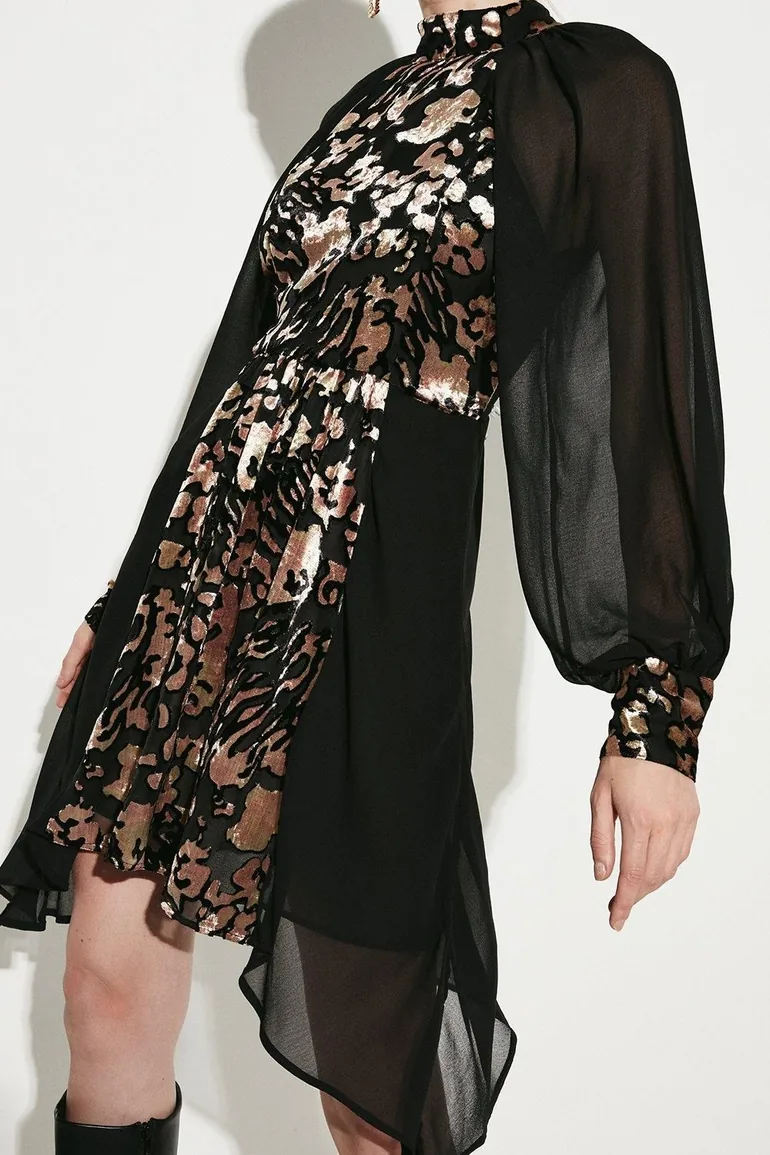 Animal Devore Panelled Georgette Dress - 2