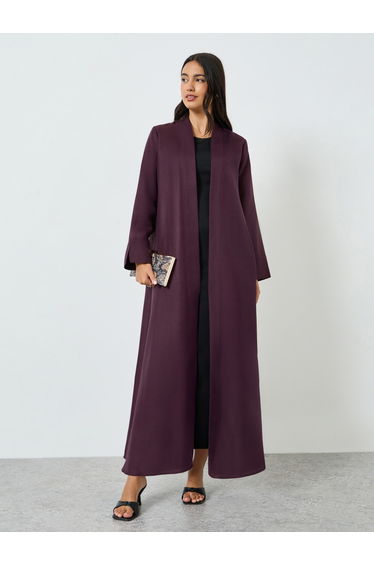 Purple Linen Look Front Open Abaya