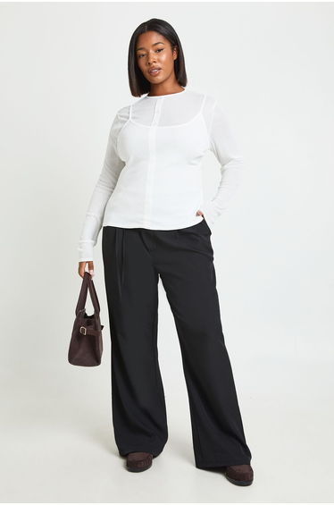 Plus Strappy Double Layer Button Down Top - white