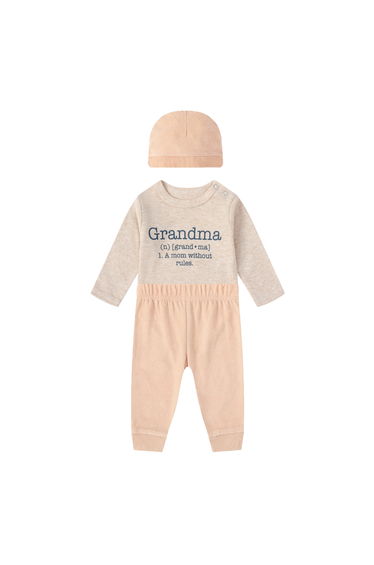 3-Piece Long Sleeve Bodysuit, Footed Pants and Hat Set