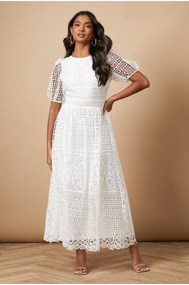 Lace Puff Sleeve Midaxi Dress