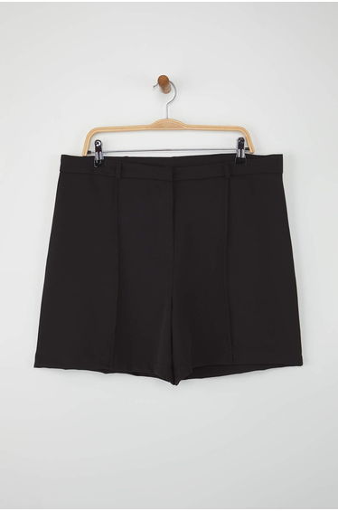 Black Ribbed Plus Size Woven Shorts