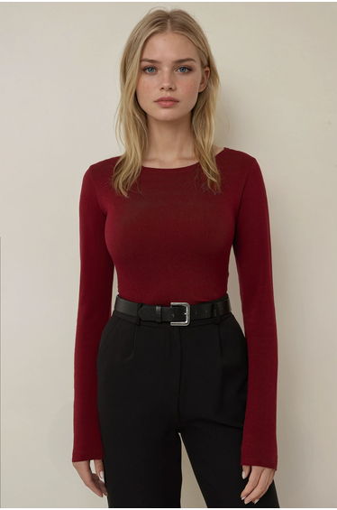 Slim Fit Boat Neck Long Sleeve Top