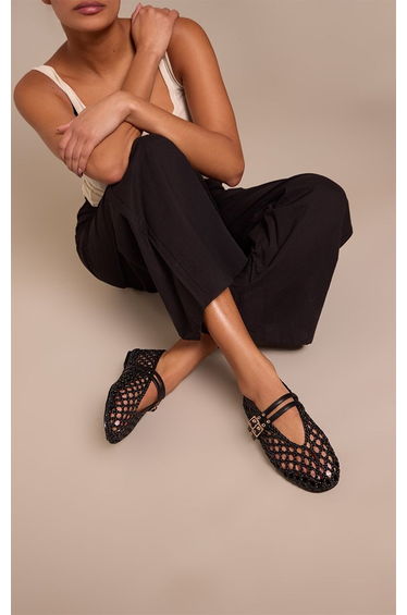 Black Braided Buckle Strap Ballet Flats
