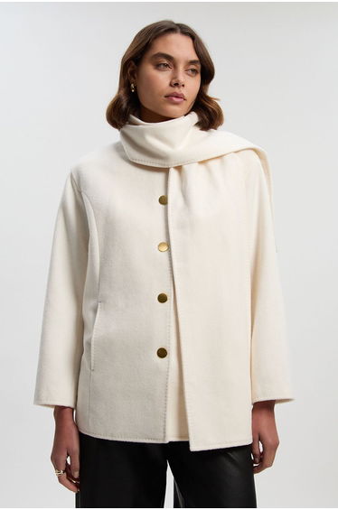 Tall Brushed Wool Detachable Scarf Tailored Short Coat