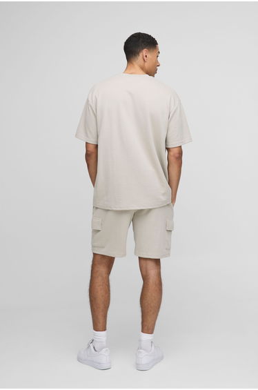 Relaxed Fit Interlock Cargo Shorts - stone