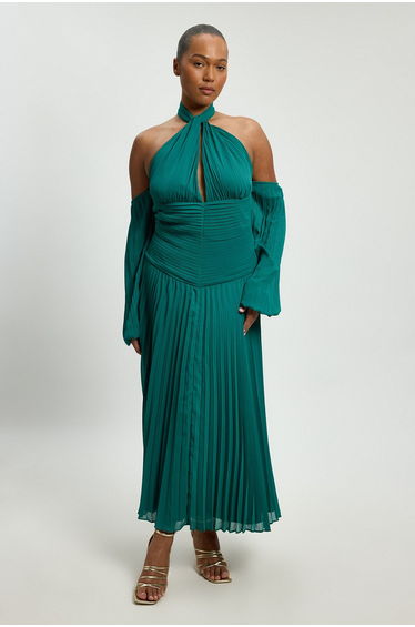 Plus Size Crinkle Cold Shoulder Georgette Woven Maxi Dress
