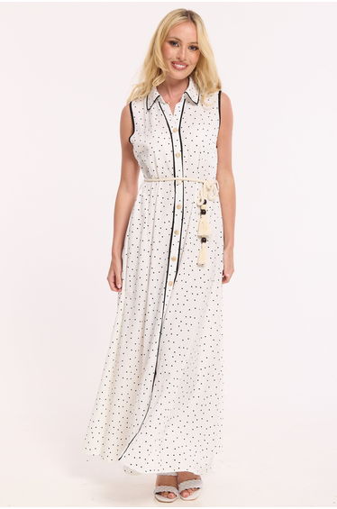 White Polka Dot Button Maxi Dress