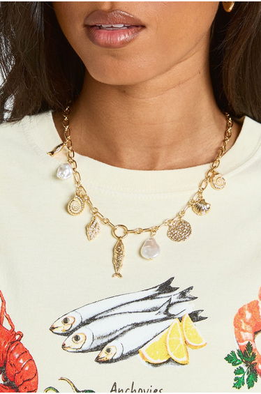 Ocean Pendant Charm Necklace - gold