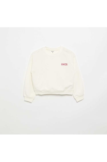 Fleece sweatshirt with chest print WHITE
