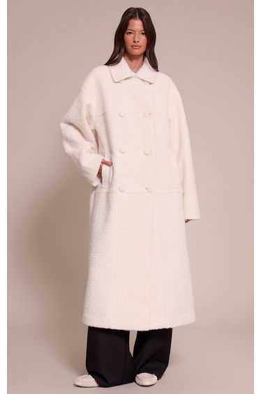 Ecru Boucle Double Breasted Maxi Coat