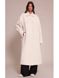 Ecru Boucle Double Breasted Maxi Coat