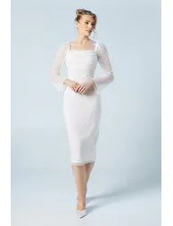 Corset Sequin Flare Sleeve  Column Midi Dress