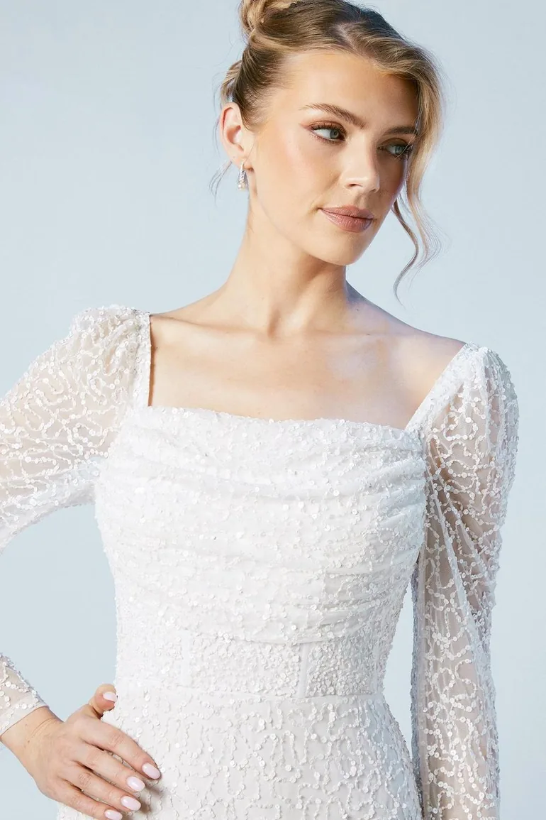 Corset Sequin Flare Sleeve  Column Midi Dress - 3