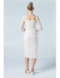 Corset Sequin Flare Sleeve  Column Midi Dress - 2