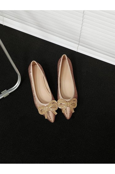 Women Pink Sequins Bow Detail Flats Shoes