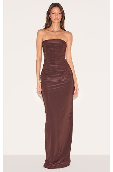 Deep Chocolate Double Layer Slinky Maxi Skirt