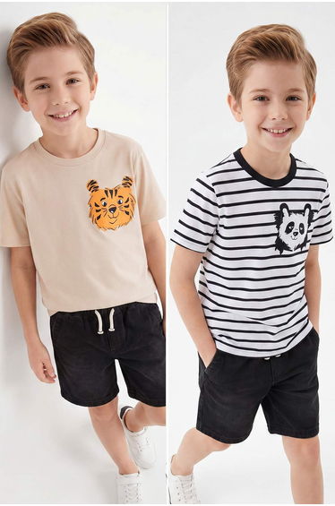 Stone-Ecru Printed Knitted T-Shirt