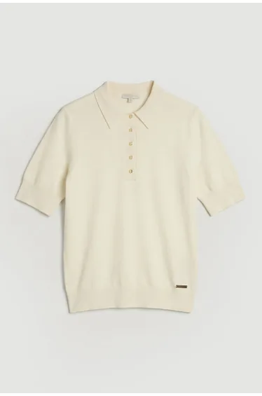 تيشيرت كارين ميلين بلون كريمي محبوك بأكمام قصيرة