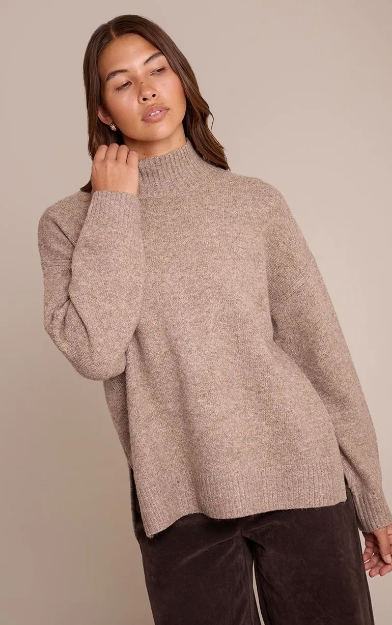 Taupe Oversized Polo Neck Knitted Jumper - 5