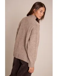 Taupe Oversized Polo Neck Knitted Jumper - 1