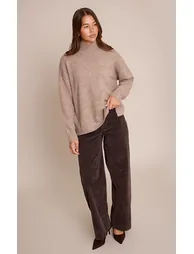Taupe Oversized Polo Neck Knitted Jumper - 2