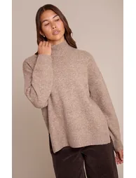 Taupe Oversized Polo Neck Knitted Jumper