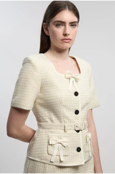 Tailored Tweed Bow Detail Midi Pencil Dress