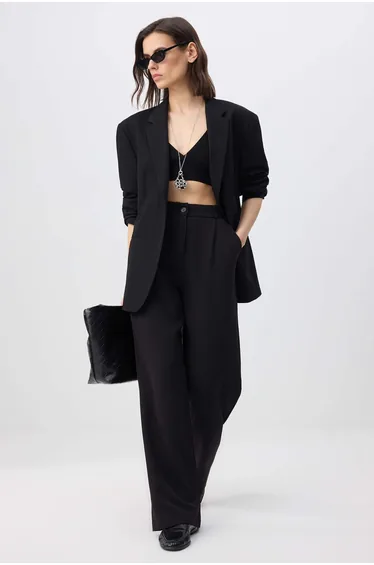 بنطلون بأرجل عريضة - أسود 