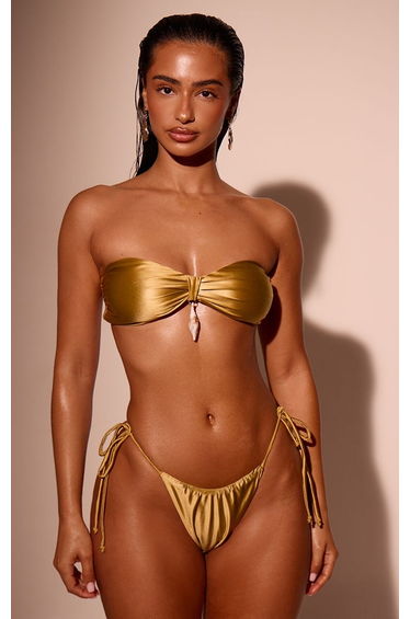 Olive Shine Swim Shell Trim Bandeau Bikini Top