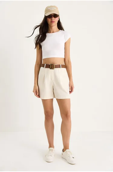 LUCCI Linen Blend Relaxed Fit Wide Leg Shorts with Pockets