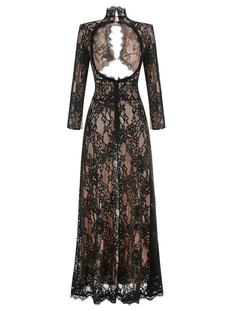 Mareike Long Sleeve Lace Split Maxi Dress In Black Mew Mews Black : Party  Dresses : VogaCloset Bahrain