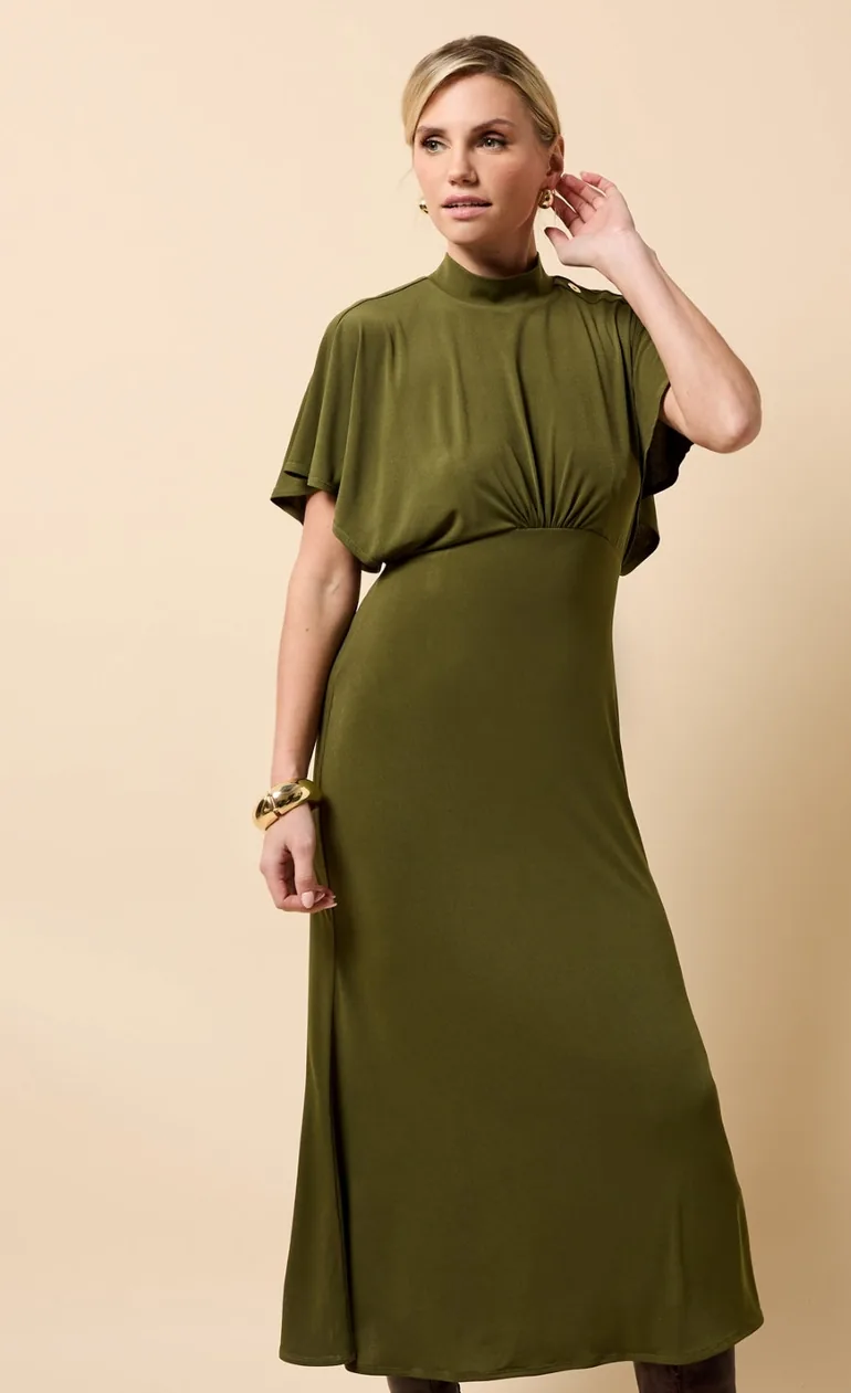 Khaki Button Detail Midaxi Dress Little Mistress Green : Day Dresses :  VogaCloset Oman