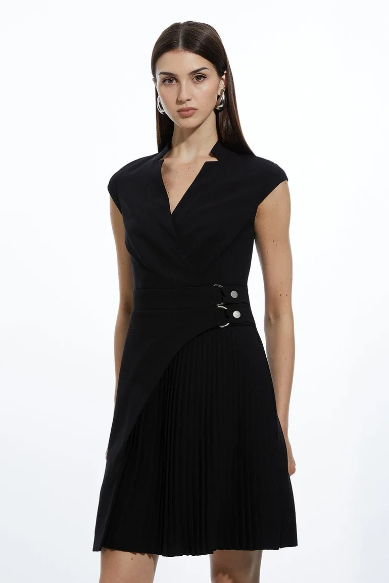 Shop Petite Military Pleat Notch Neck Wrap Tailored Mini Dress Online in  Oman