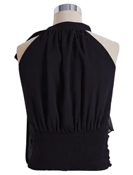 Cascade Ruffle Tie-Neck Halter Chiffon Top in Black - 3