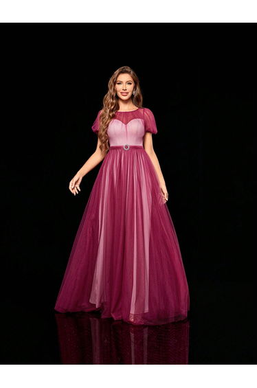 Leely Elegant Round Neck Short Sleeve A-line Party Dress