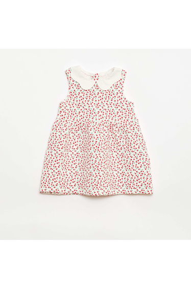 Crinkle-knit dress with poplin collar RED