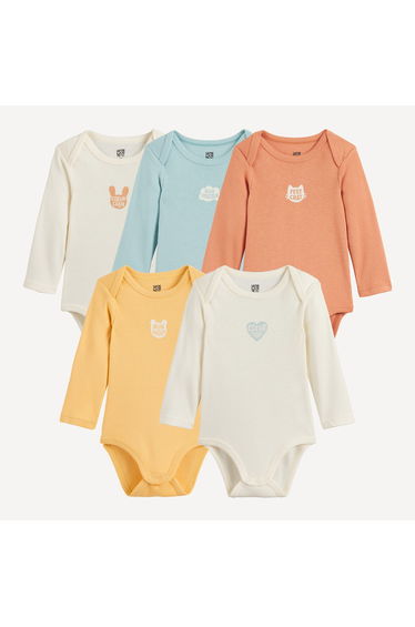 Pack of 5 Long Sleeve Cutaway Shoulder Bodysuits