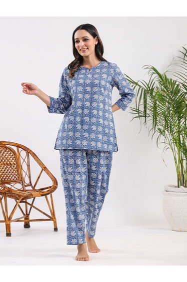 Women All-Over Printed Pure Cotton Top and Pyjama Set