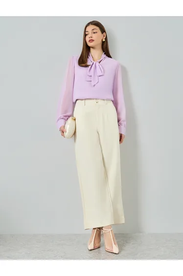 Cream Solid Barrel Fit Trousers